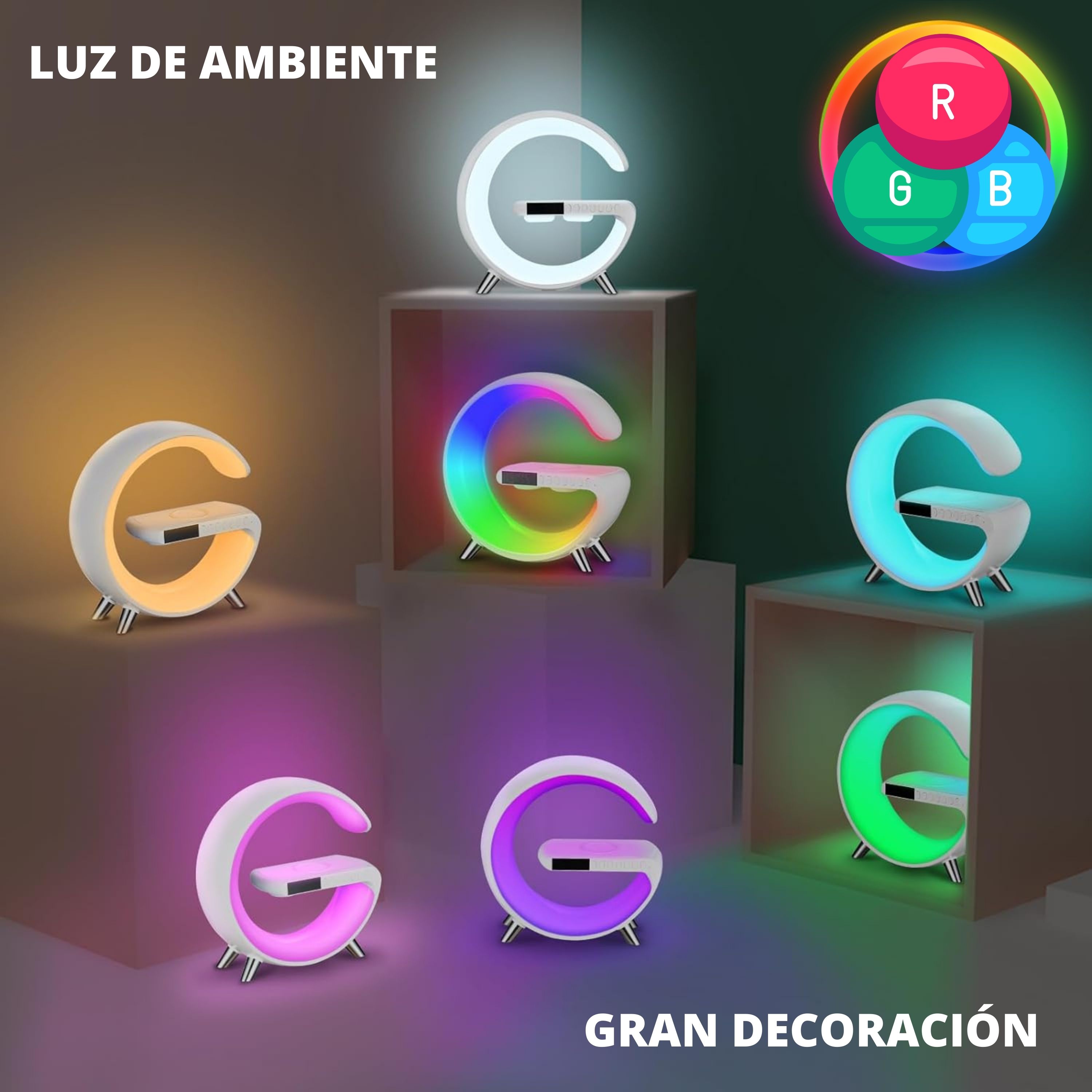 Foto 6 pulgar | Lámpara Led Rgb Smart Bluetooth Con Cargador Inalámbrico En Forma De G Despertador