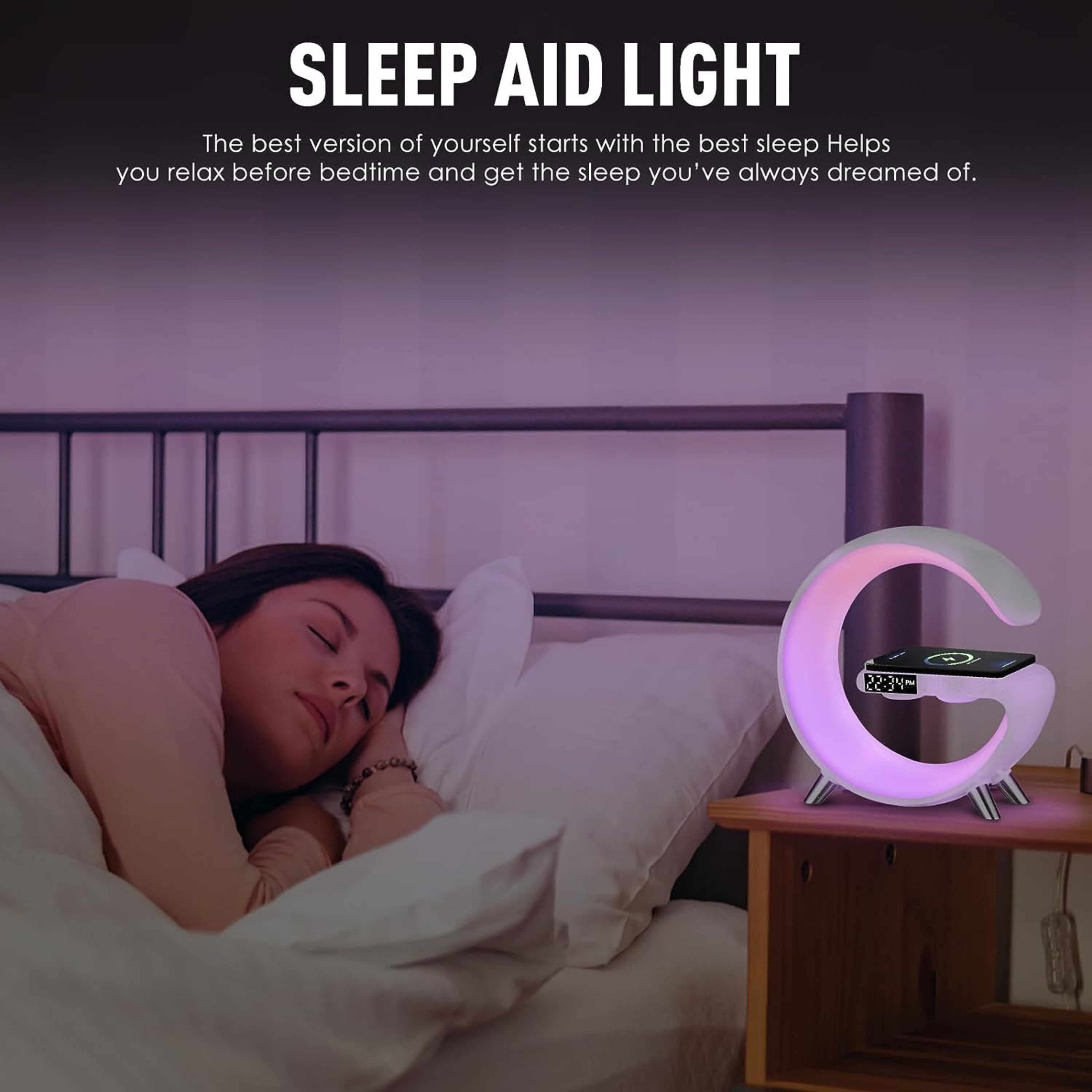 Foto 7 pulgar | Lámpara Led Rgb Smart Bluetooth Con Cargador Inalámbrico En Forma De G Despertador