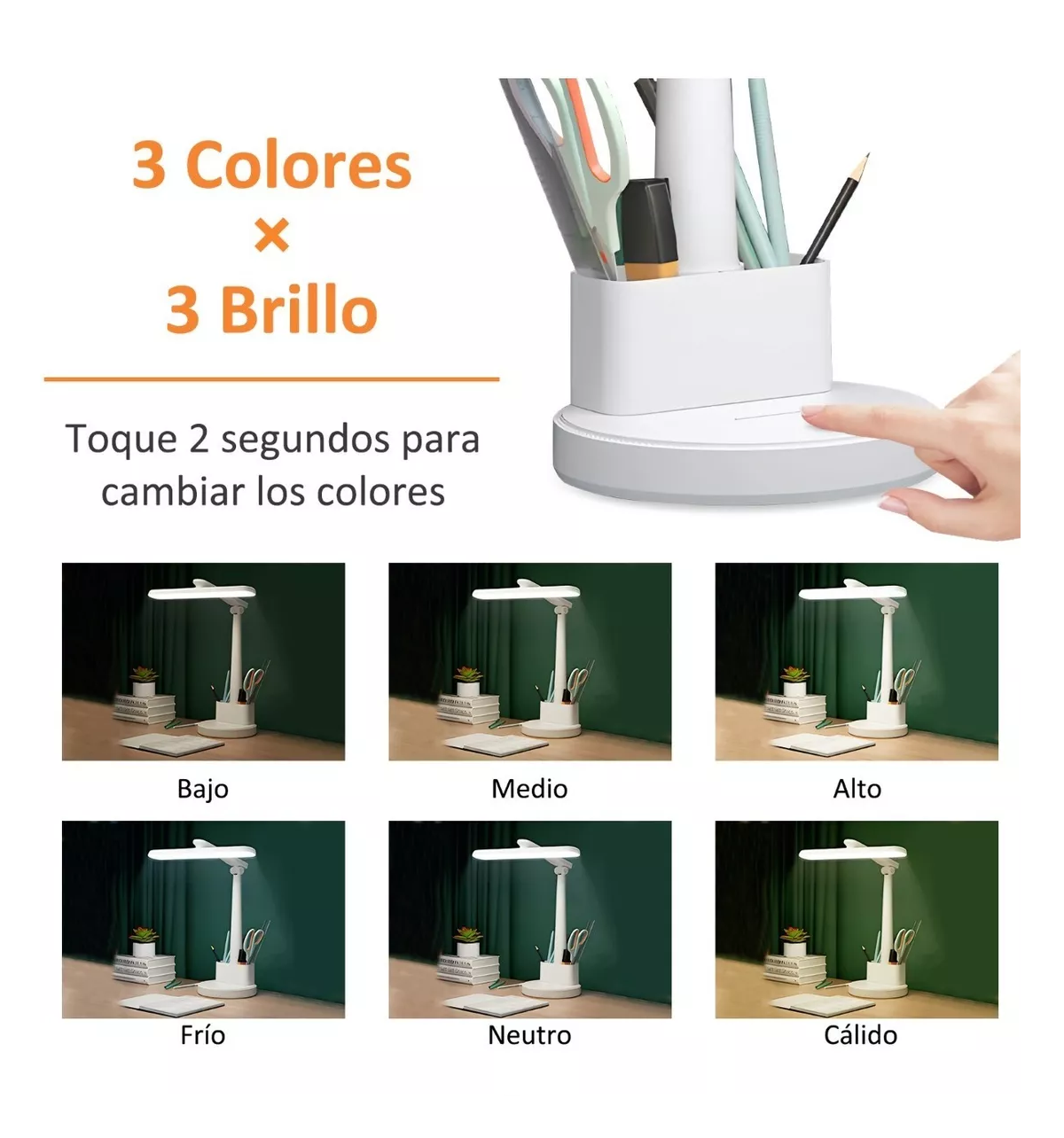 Foto 5 pulgar | Lámpara Led Escritorio Ajustable Recargable Usb, 3200mah  Blanco