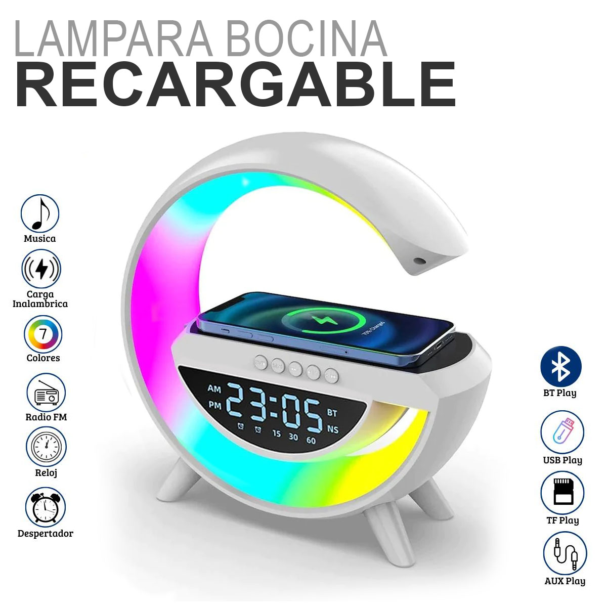 Foto 3 pulgar | Lampara Led Inteligente Dahua Lamp con Bocina Bluetooth Cargador Inalámbrico y Reloj Despertador Blanca
