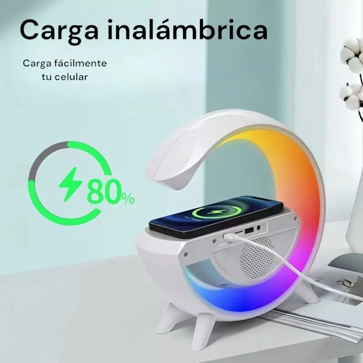 Foto 3 | Lampara Led Inteligente Dahua Lamp con Bocina Bluetooth Cargador Inalámbrico y Reloj Despertador Blanca