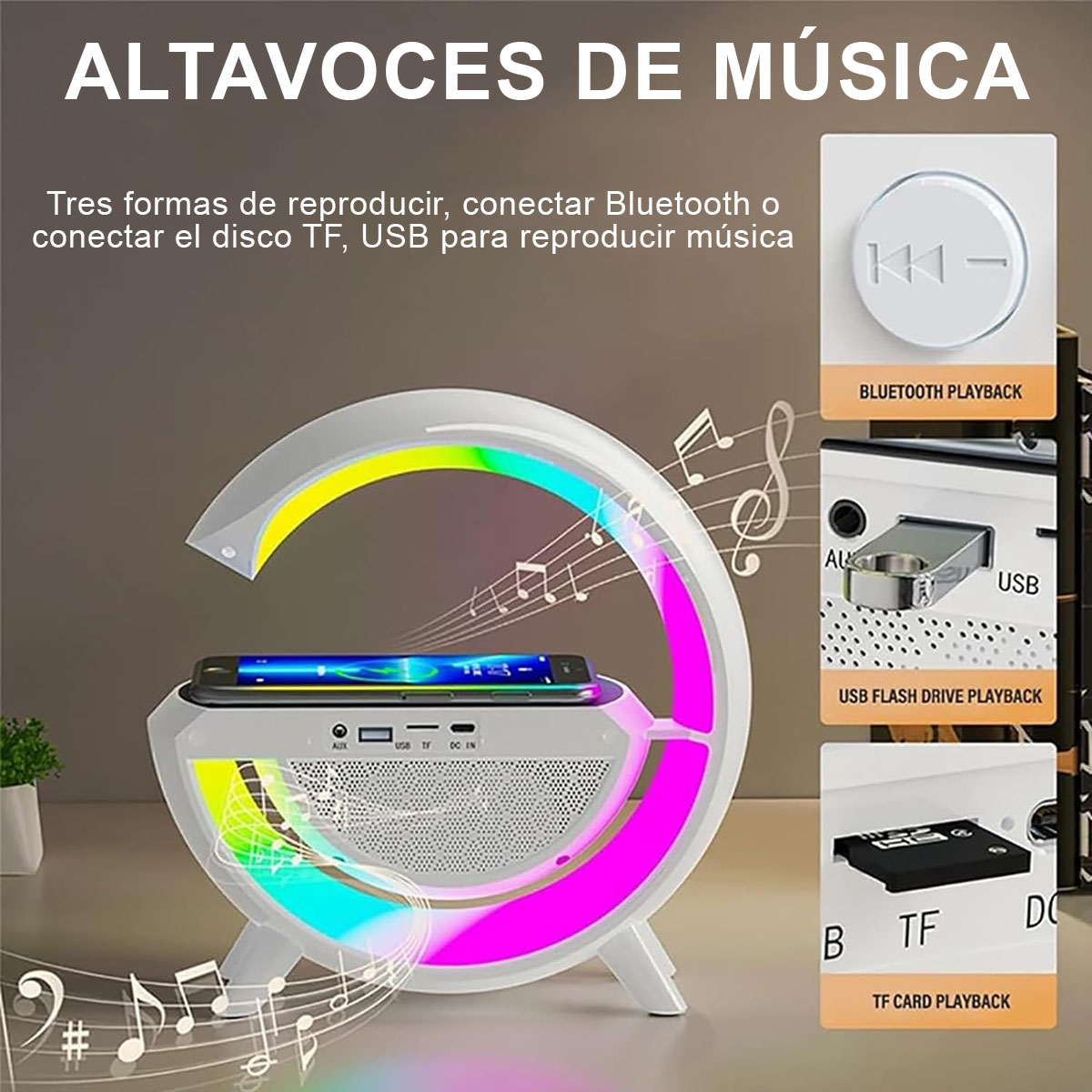 Foto 5 pulgar | Lampara Led Inteligente Dahua Lamp con Bocina Bluetooth Cargador Inalámbrico y Reloj Despertador Blanca
