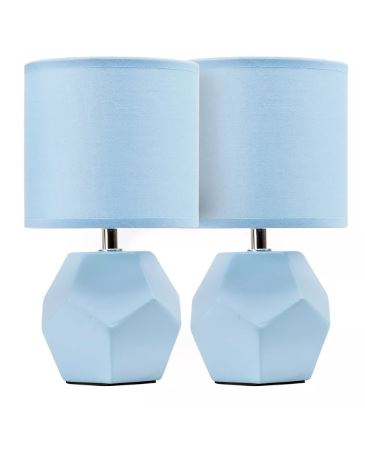 Set De 2 Lamparas De Mesa Estilo Minimalista Estructura Azul