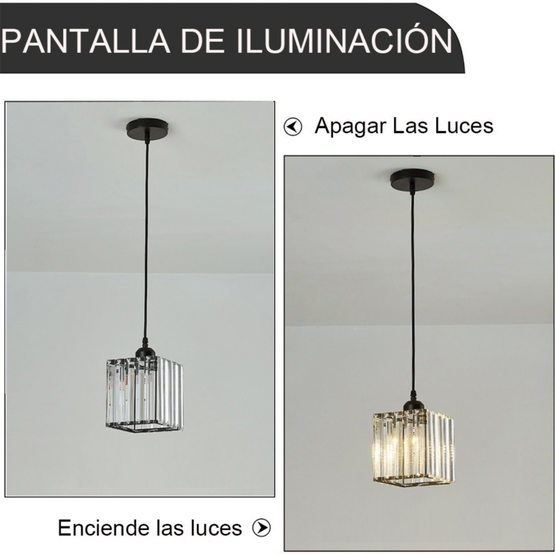 Foto 3 | Lámpara De Techo Moderna Con Colgante Negro Decorativo De Cristal - Venta Internacional.