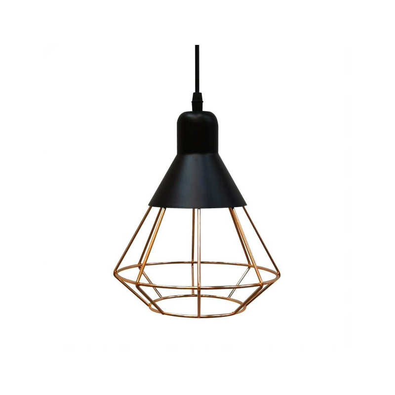 Foto 1 | Lámpara Colgante Retro Art Deco De Metal Negro Con Forma De Jaula De Cobre - Venta Internacional.