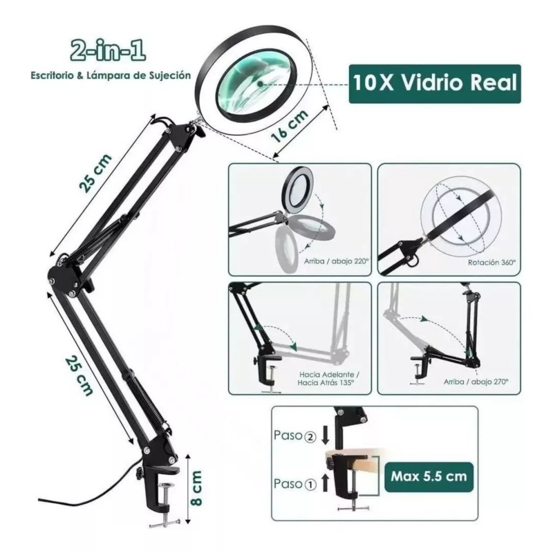 Foto 4 pulgar | Lámpara De Escritorio Con Lupa Led Y Pinza - Venta Internacional.
