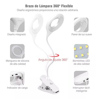 Foto 2 | Lámpara Flexible De Escritorio Con Clip Recargable Ajustable Eo Safe Imports Esi-13120 Blanco