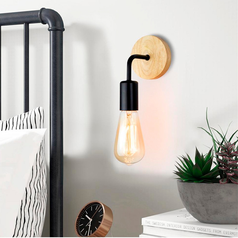 Foto 7 pulgar | Lámpara de Pared Decorativa con Base de Madera y Enchufe E27 - Venta Internacional