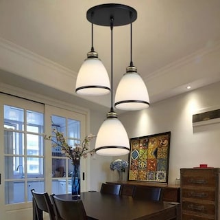 Foto 4 | Lámpara Colgante Riad con 3 Elegantes Pantallas de Cristal Blanco Y Negro - Venta Internacional