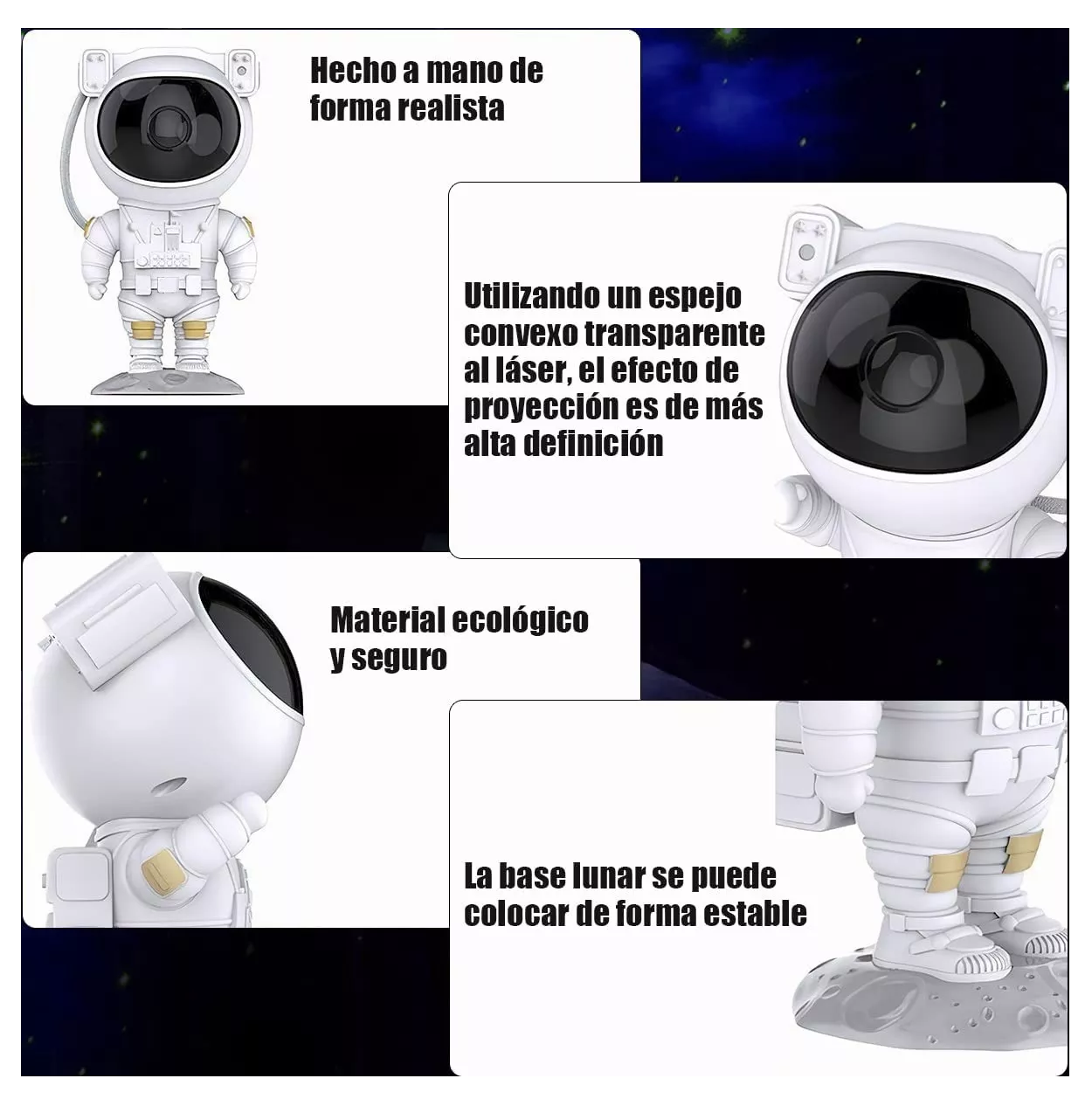 Foto 3 | Lámpara de Noche Proyector de Estrella Galaxia Astronautas Blanco