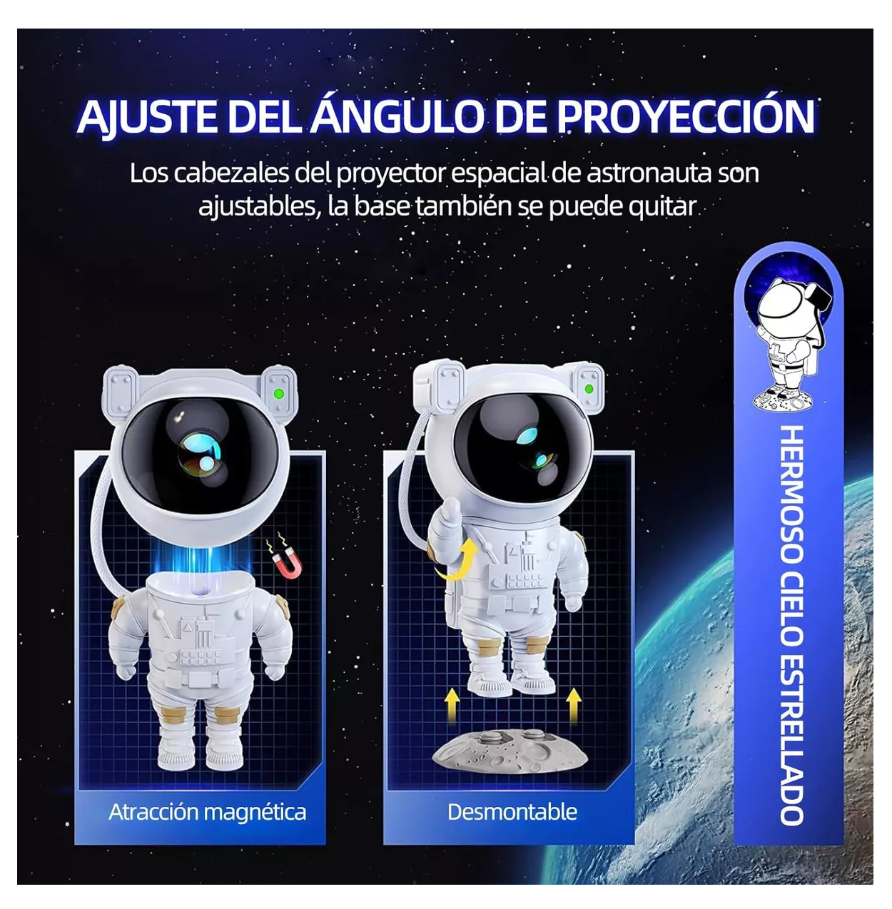 Foto 5 | Lámpara de Noche Proyector de Estrella Galaxia Astronautas Blanco