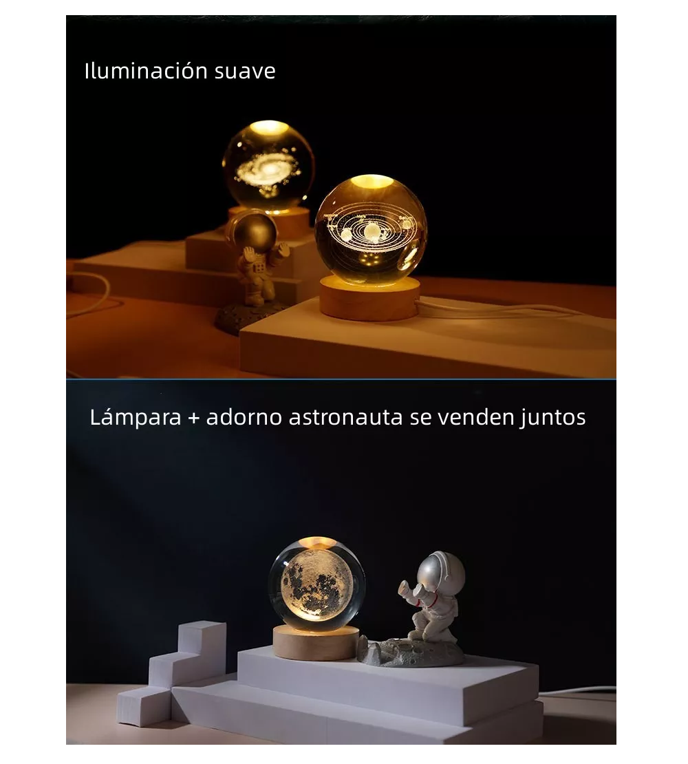 Foto 5 pulgar | Lámpara de Noche Astronautas Led 3d Luna Bola de Cristal