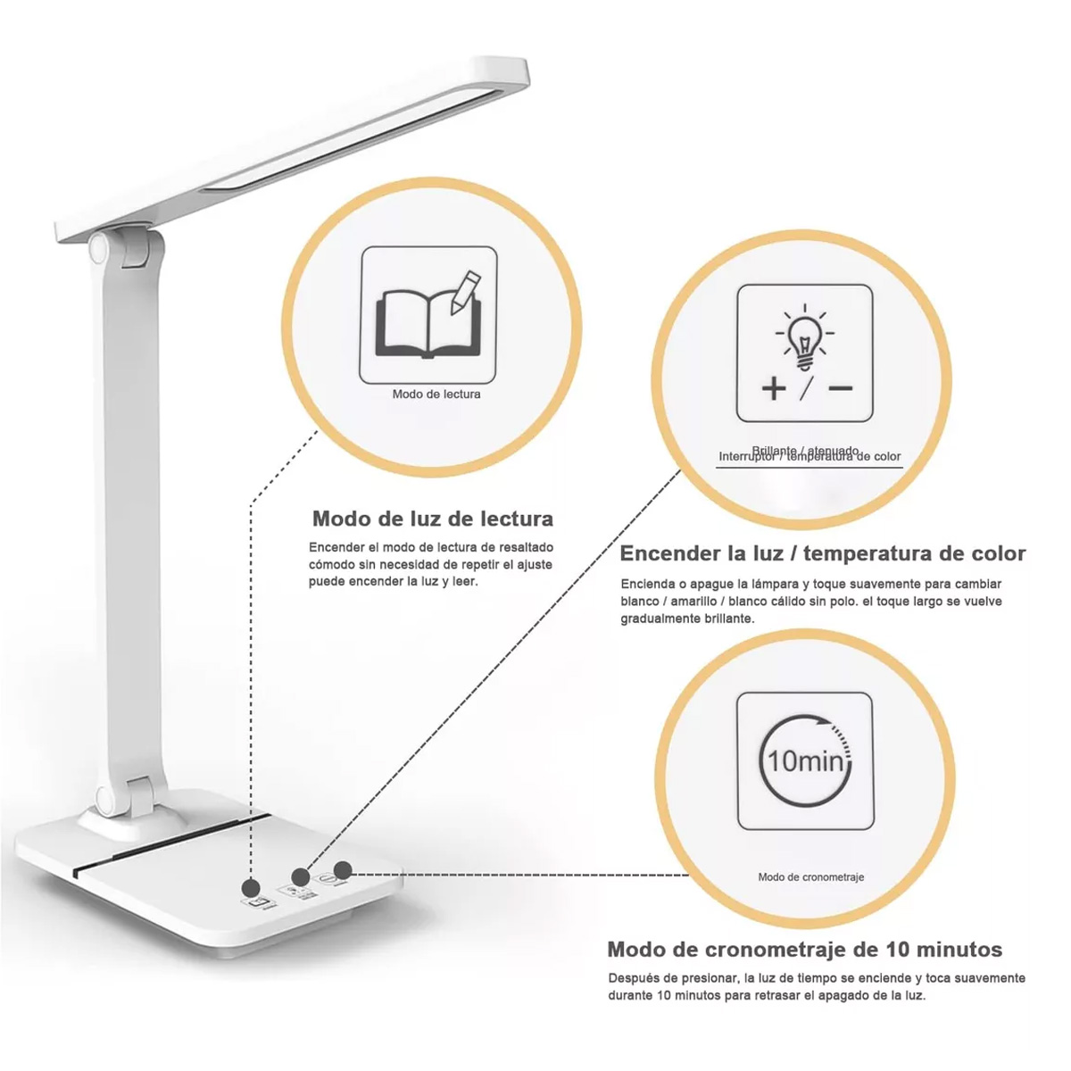 Foto 3 pulgar | Lámpara de Escritorio Led con Control Táctil Plegable Blanco