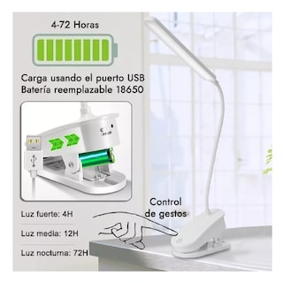 Foto 2 | Lámpara De Escritorio Mesa Led Recargable Con Clip Y 30 Luz Blanco