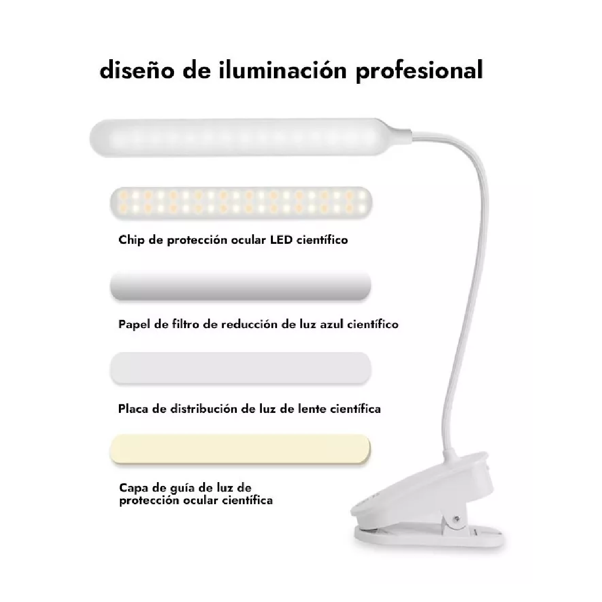 Foto 5 pulgar | Lámpara De Escritorio Mesa Led Recargable Con Clip Y 30 Luz Blanco