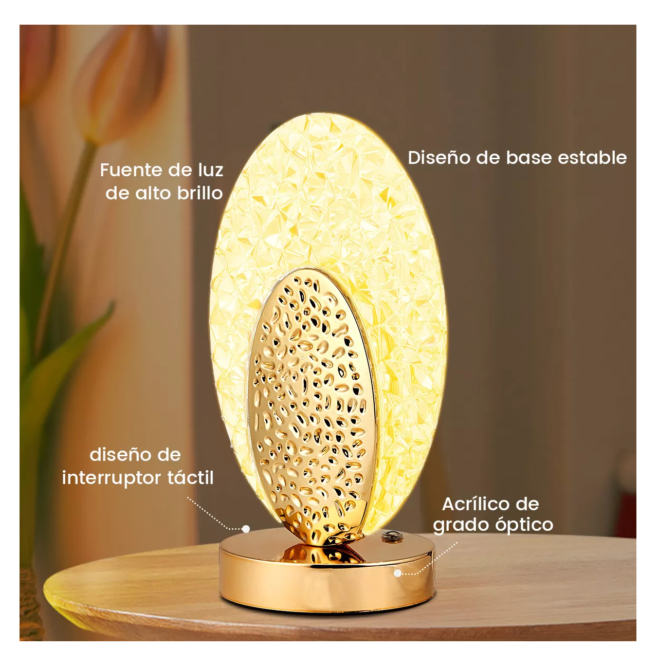 Foto 4 pulgar | Lampara De Escritorio Led Luz Noche Cristal Cola De Pavo Real Dorado