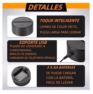 Foto 2 | Soporte De Lámpara Base De Luz Nocturna Led 10 Piezas Táctil Negro