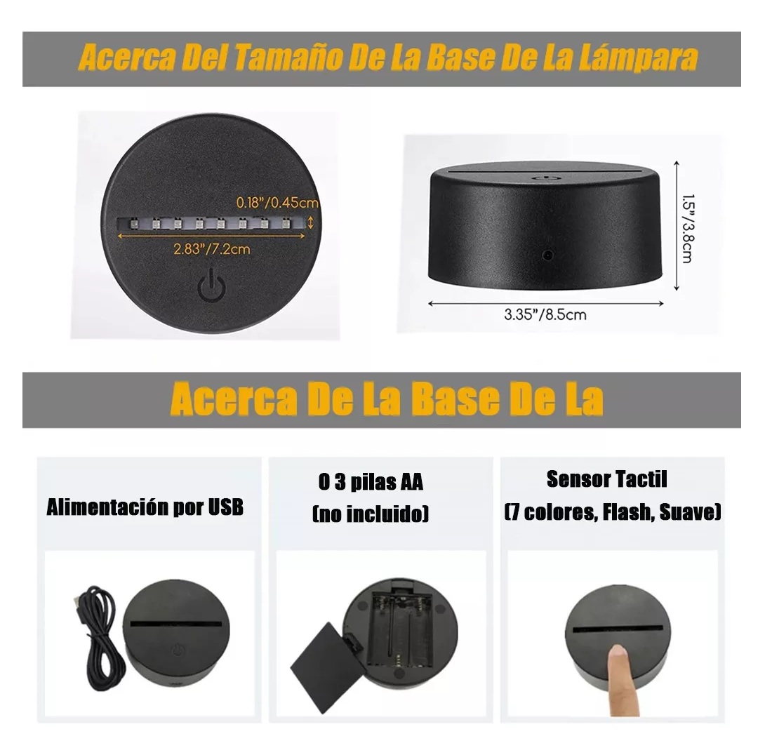 Foto 4 pulgar | Soporte De Lámpara Base De Luz Nocturna Led 10 Piezas Táctil Negro