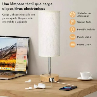 Foto 3 | Lámpara De Noche Touch De Mesa Con Bulbo Led Y Usb Eo Safe Imports Esi-16898 Blanco