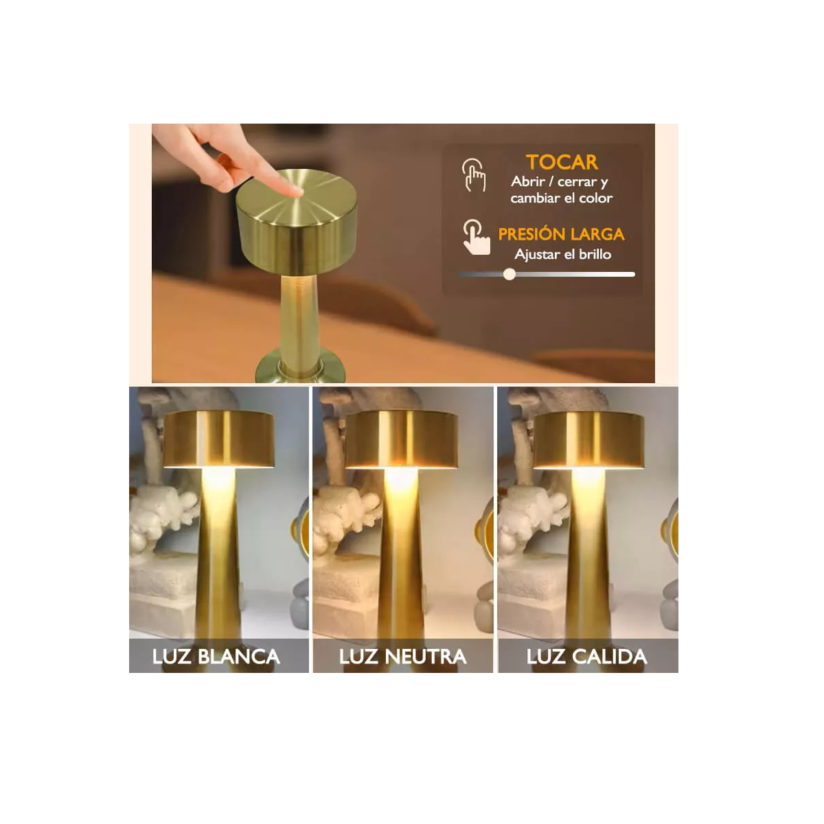 Foto 4 pulgar | Lámpara de Mesa Recargable Luz Led Eo Safe Imports ESI-16899 Dorado