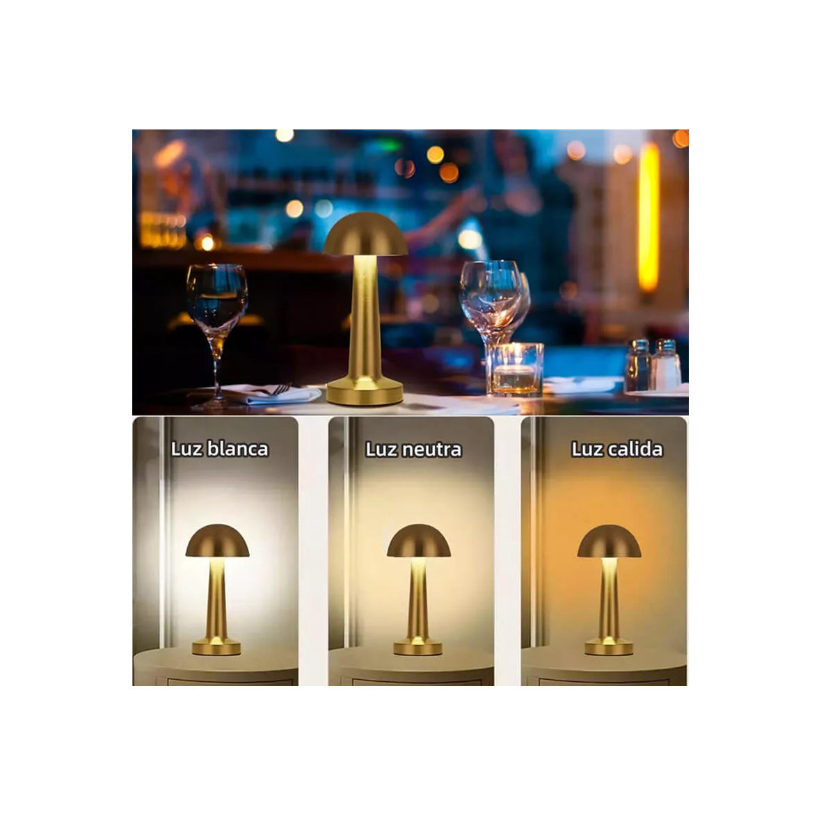 Foto 3 | Lámpara de Mesa Recargable Luz Led Eo Safe Imports ESI-16900 Dorado