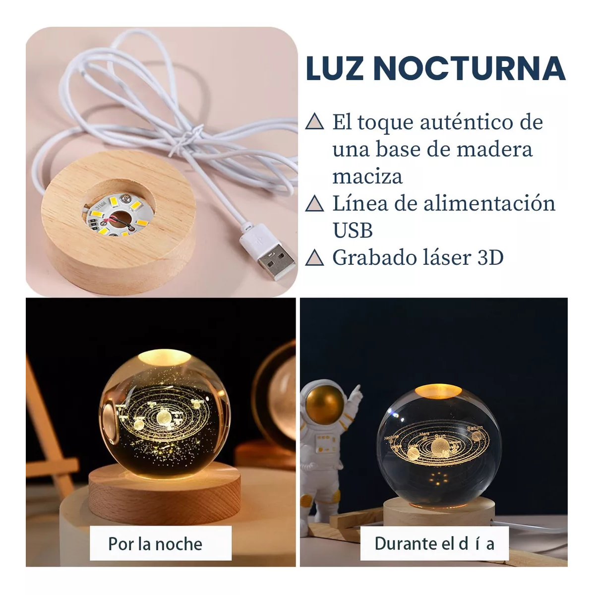 Foto 4 pulgar | Luz Led Nocturna 3D Bola de Cristal Luna y Sistema Solar Eo Safe Imports ESI-16906 Multicolor 2 Piezas