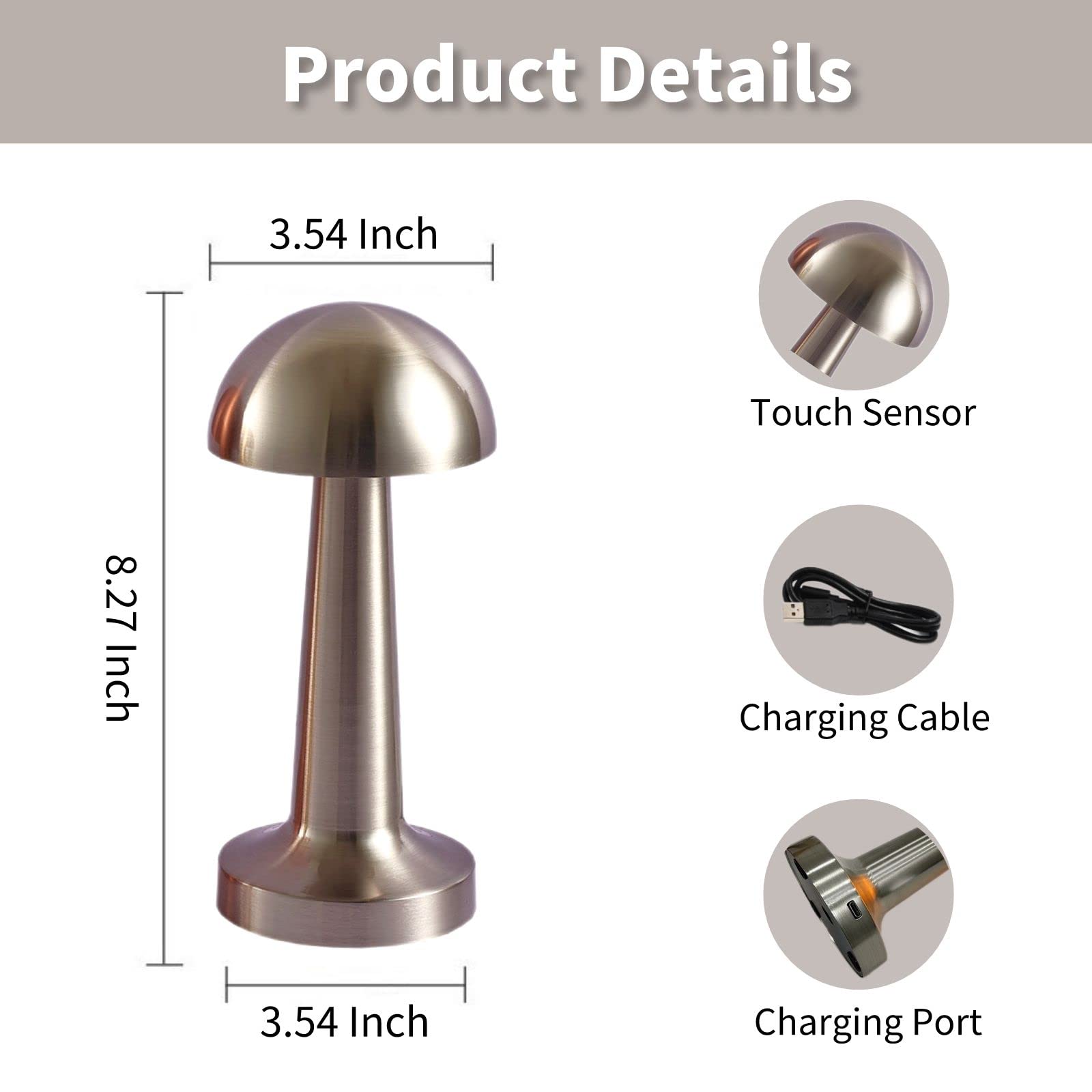Foto 7 pulgar | Lámpara de Mesa Bedside Touch Inalámbrica Recargable Led Plateada - Venta Internacional