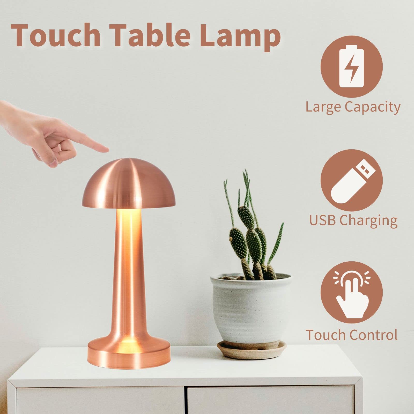 Foto 3 pulgar | Lámpara de Mesa Bedside Touch Inalámbrica Recargable Led Oro Rosa - Venta Internacional
