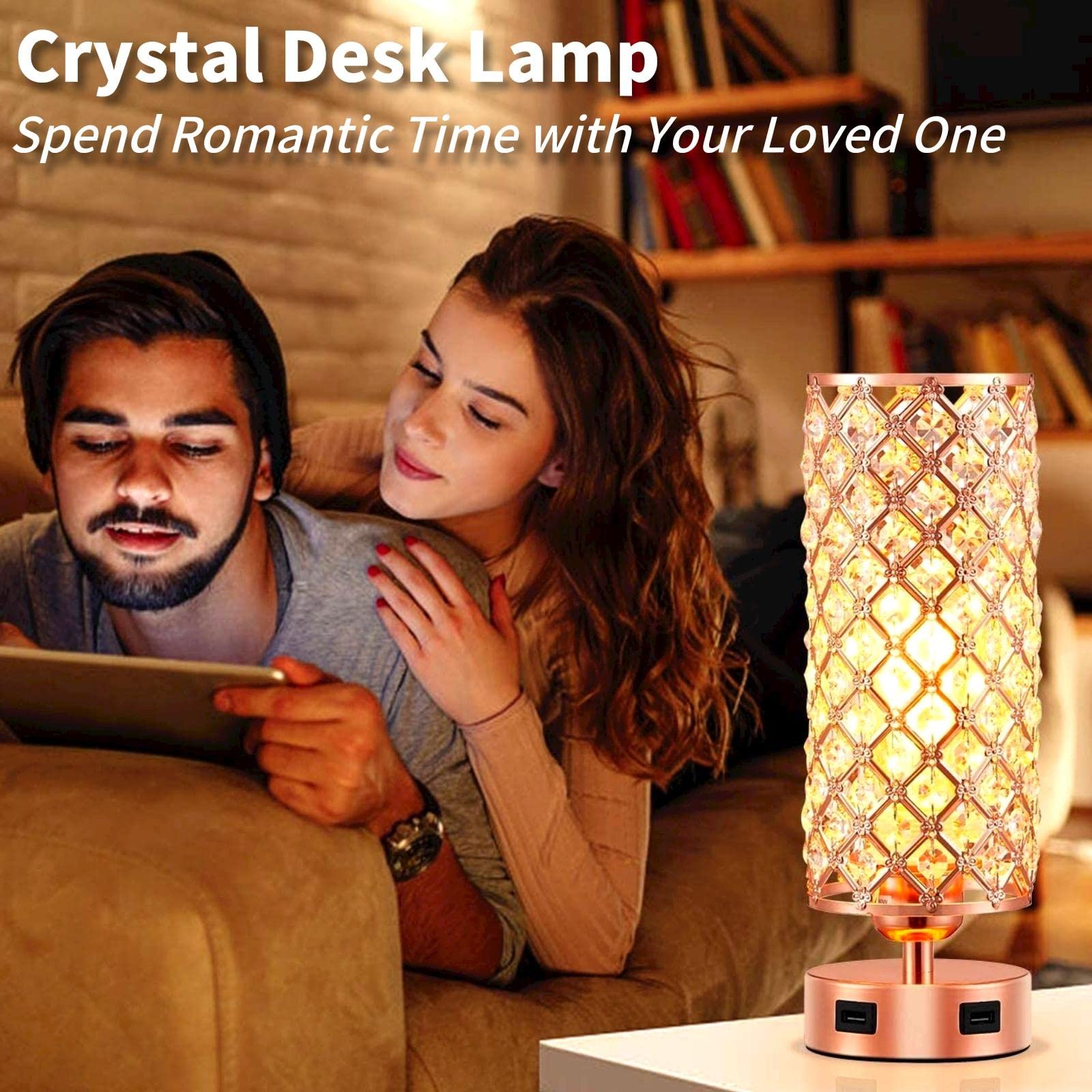 Foto 5 pulgar | Lámpara De Mesa Gzkpl Crystal Touch Control En Oro Rosa Con Puerto Usb - Venta Internacional.
