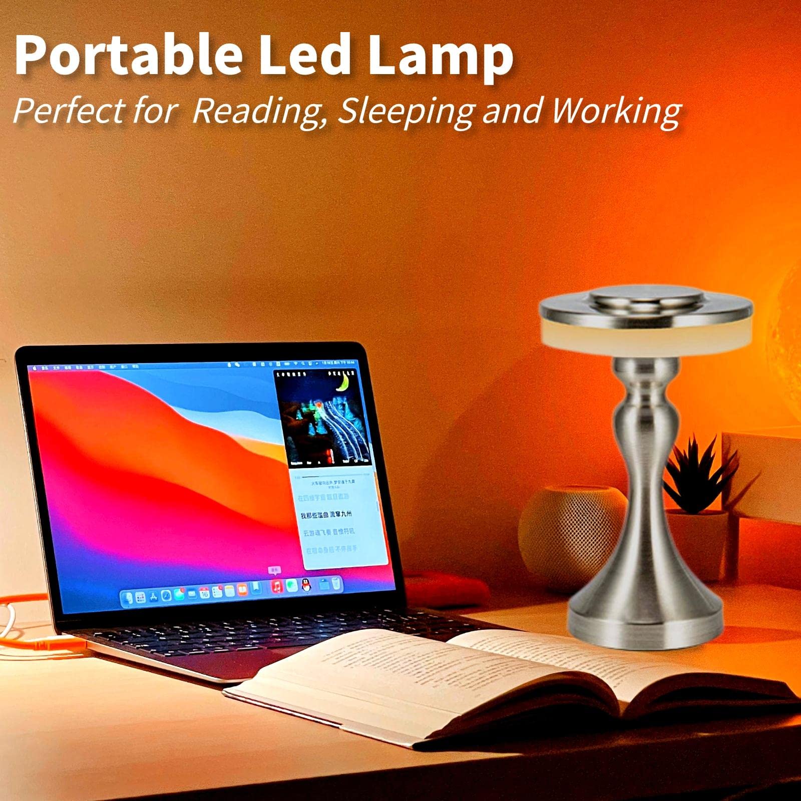 Foto 3 pulgar | Lámpara De Mesa Gzkpl, Mesita De Noche Inalámbrica, Led Regulable, Plateada - Venta Internacional.
