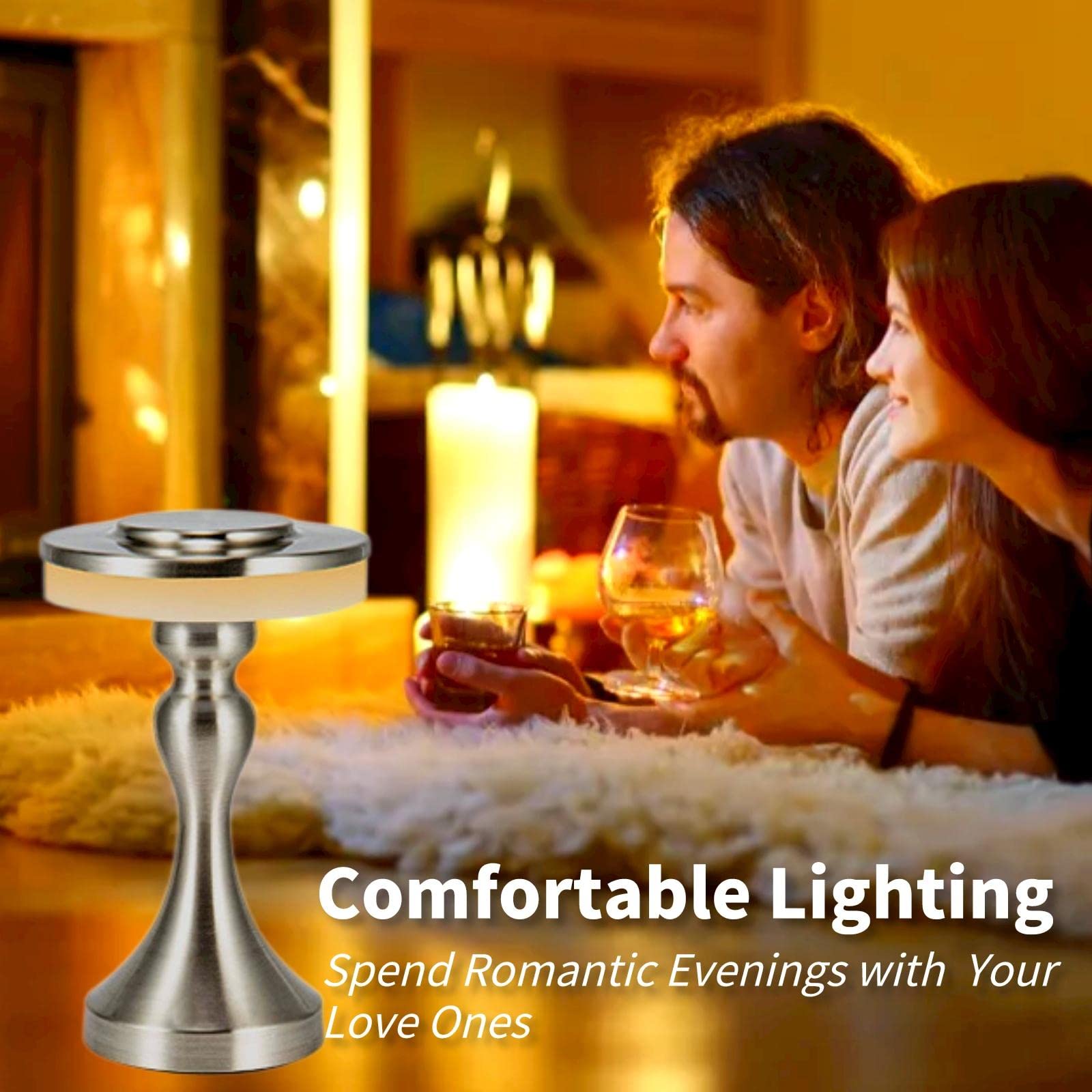 Foto 5 | Lámpara De Mesa Gzkpl, Mesita De Noche Inalámbrica, Led Regulable, Plateada - Venta Internacional.