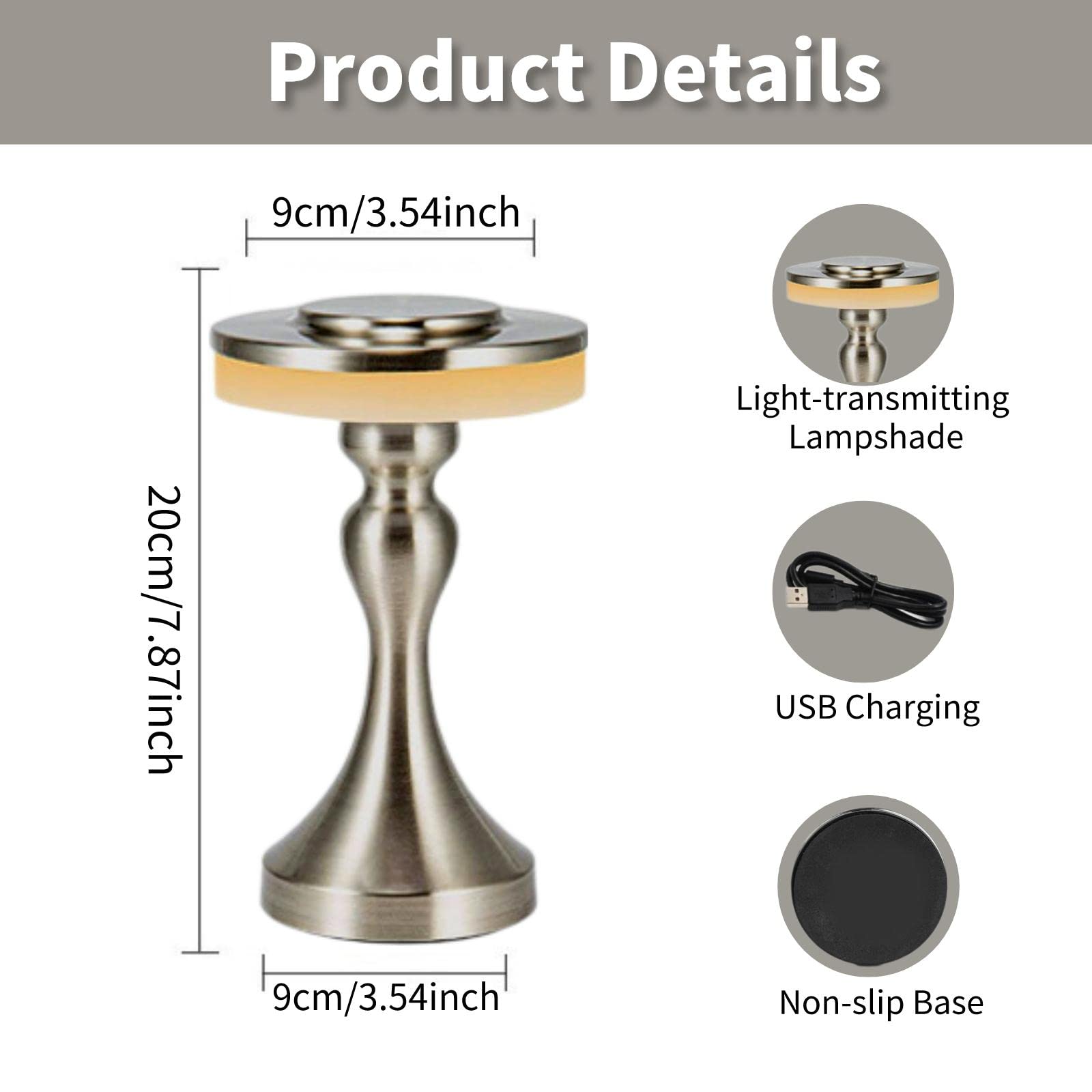Foto 6 | Lámpara De Mesa Gzkpl, Mesita De Noche Inalámbrica, Led Regulable, Plateada - Venta Internacional.