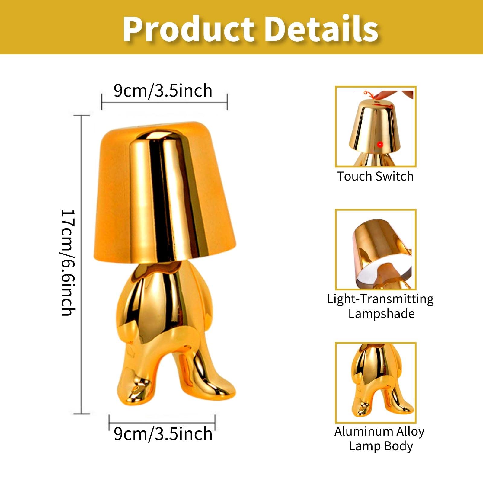 Foto 7 pulgar | Lámpara De Mesa Gzkpl Thinker Collection Cordless Gold Led - Venta Internacional.