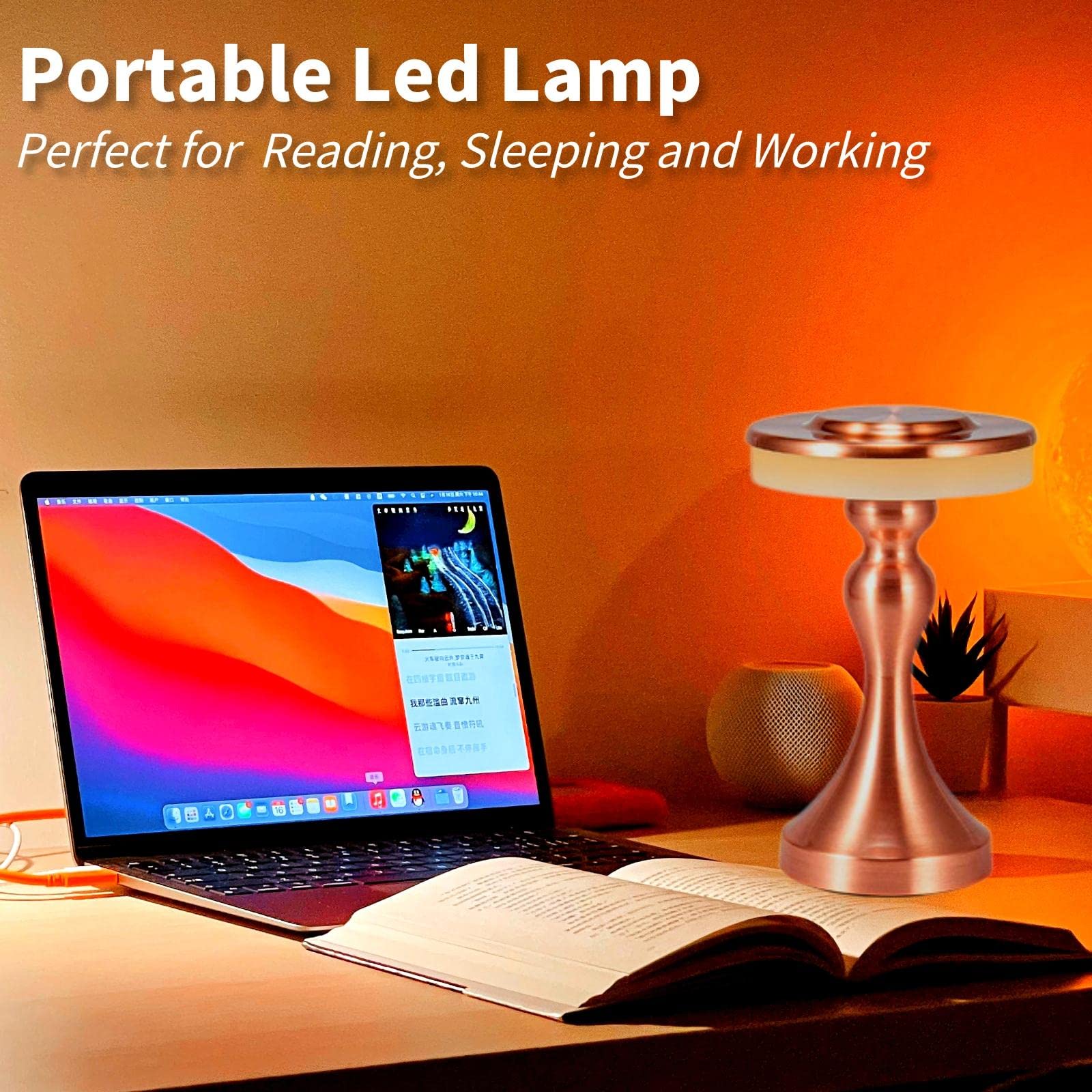Foto 3 pulgar | Lámpara De Mesa Gzkpl, Mesita De Noche Inalámbrica, Led Regulable, Oro Rosa - Venta Internacional.