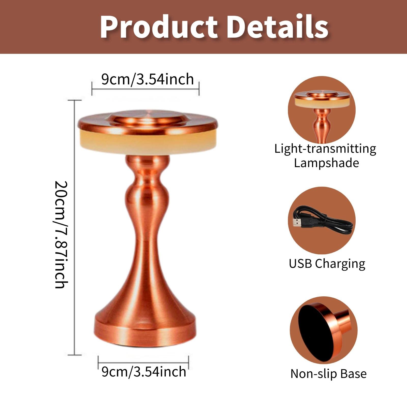 Foto 7 pulgar | Lámpara De Mesa Gzkpl, Mesita De Noche Inalámbrica, Led Regulable, Oro Rosa - Venta Internacional.