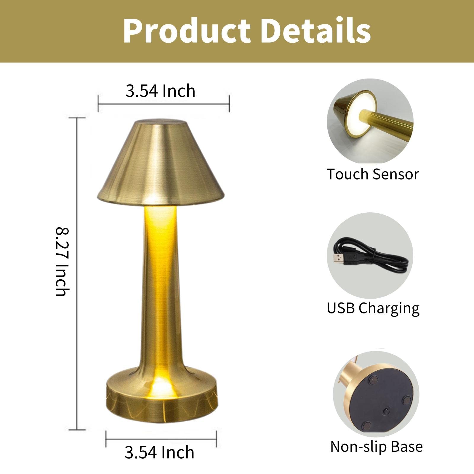 Foto 7 pulgar | Lámpara De Escritorio Touch Led Recargable Inalámbrica Dorada - Venta Internacional.