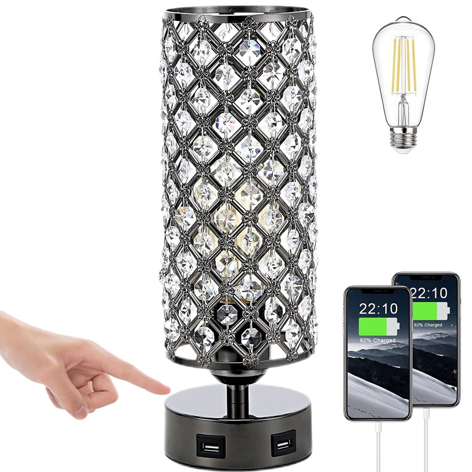 Foto 1 | Lámpara De Mesa Crystal Gzkpl Touch Control Con Doble Puerto Usb - Venta Internacional.