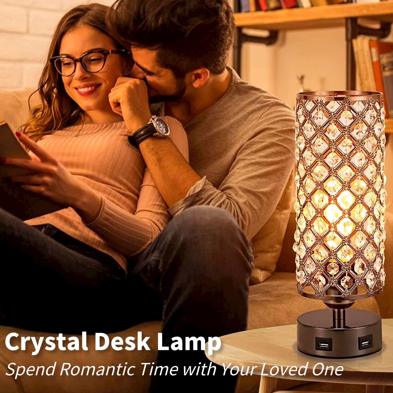 Foto 6 pulgar | Lámpara De Mesa Crystal Gzkpl Touch Control Con Doble Puerto Usb - Venta Internacional.