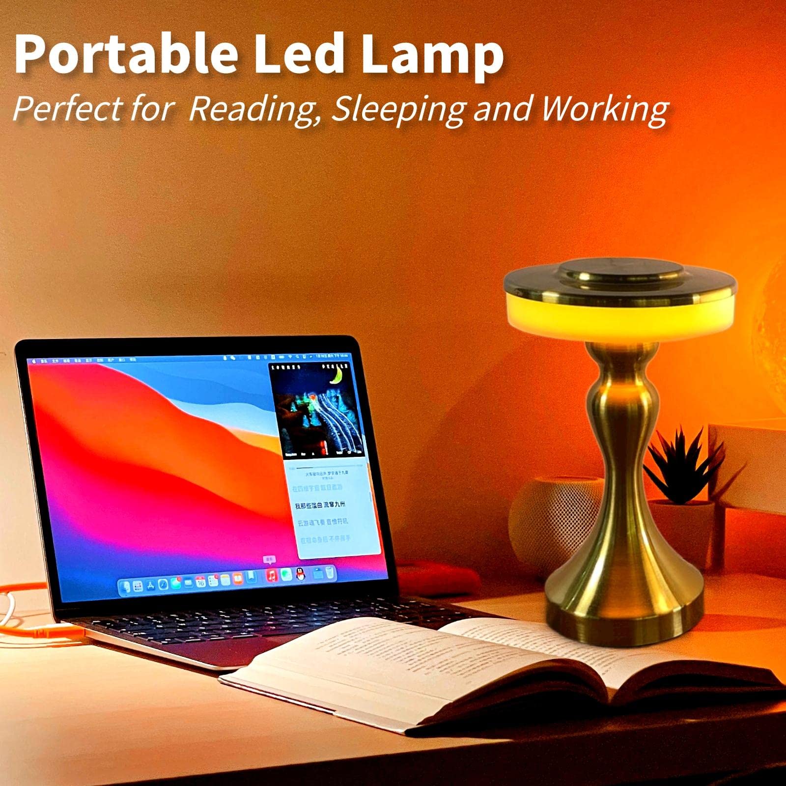 Foto 3 pulgar | Lámpara De Mesa Gzkpl, Mesita De Noche Inalámbrica, Led Regulable, Dorada - Venta Internacional.