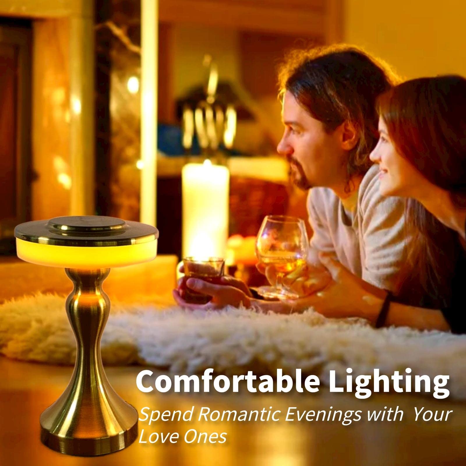 Foto 5 | Lámpara De Mesa Gzkpl, Mesita De Noche Inalámbrica, Led Regulable, Dorada - Venta Internacional.