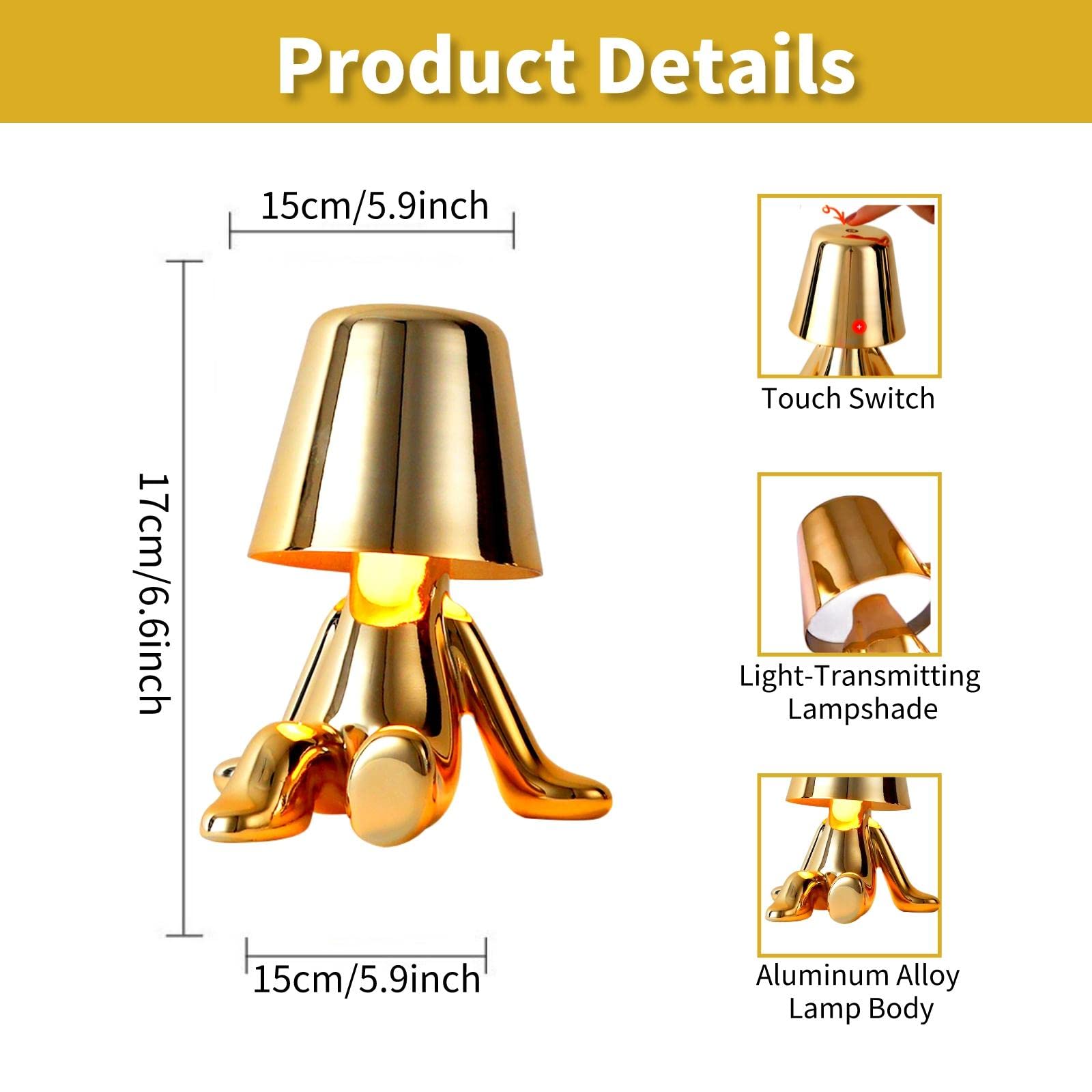 Foto 7 pulgar | Lámpara De Mesa Gzkpl Thinker Collection Cordless Gold Led - Venta Internacional.