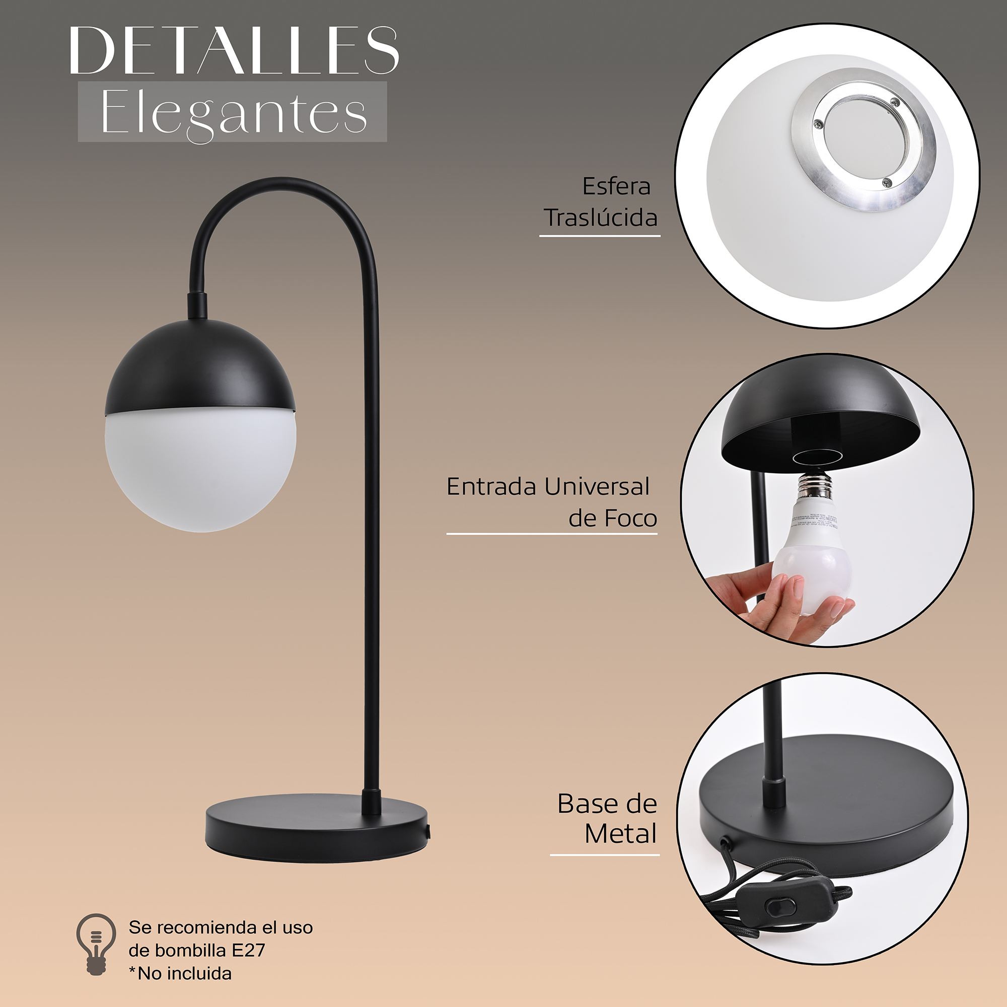 Foto 4 pulgar | Lámpara de Buro LED de Aluminio Negro
