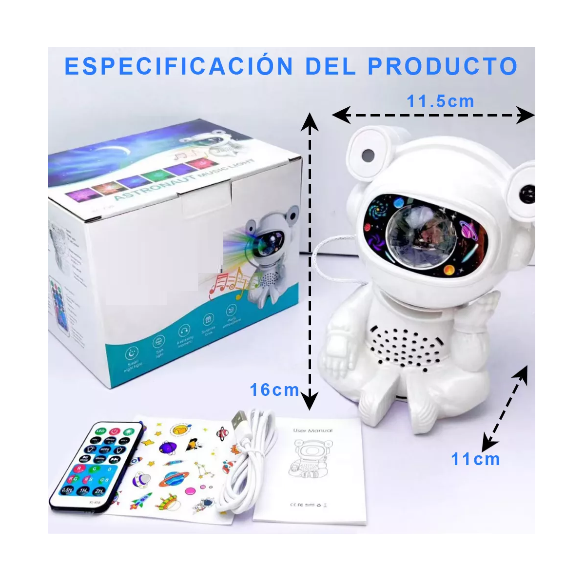 Foto 4 pulgar | Proyector Astronauta Bluetooth Música Estrella Luz De Noche Eo Safe Imports Esi-17988 Blanco