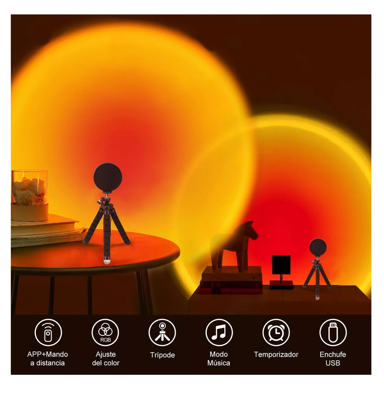 Foto 4 | Lámpara De Proyección Sunset Con App Control 16 Colores Negro