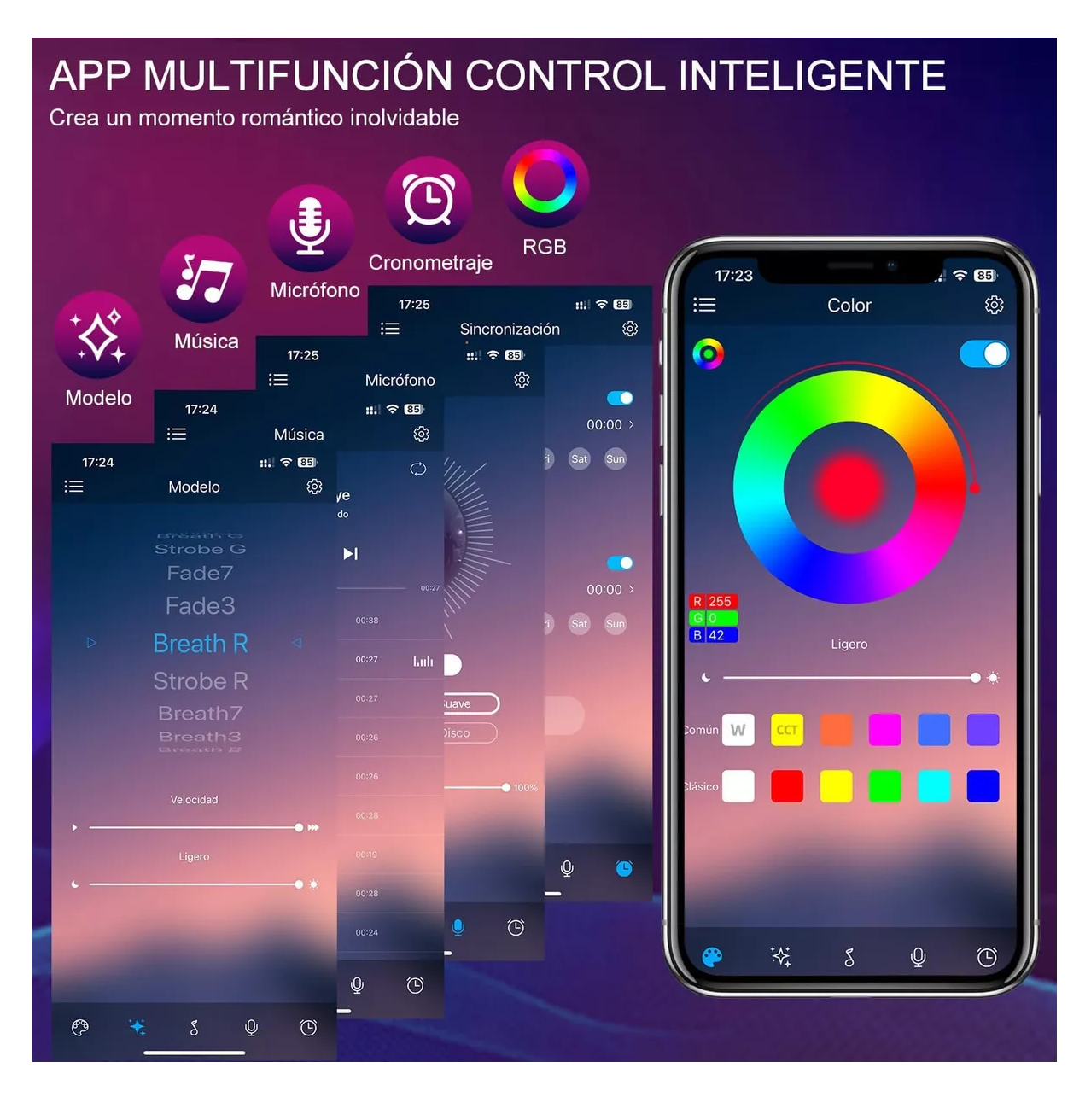 Foto 3 pulgar | Lámpara De Proyección Sunset Con App Control 16 Colores Negro