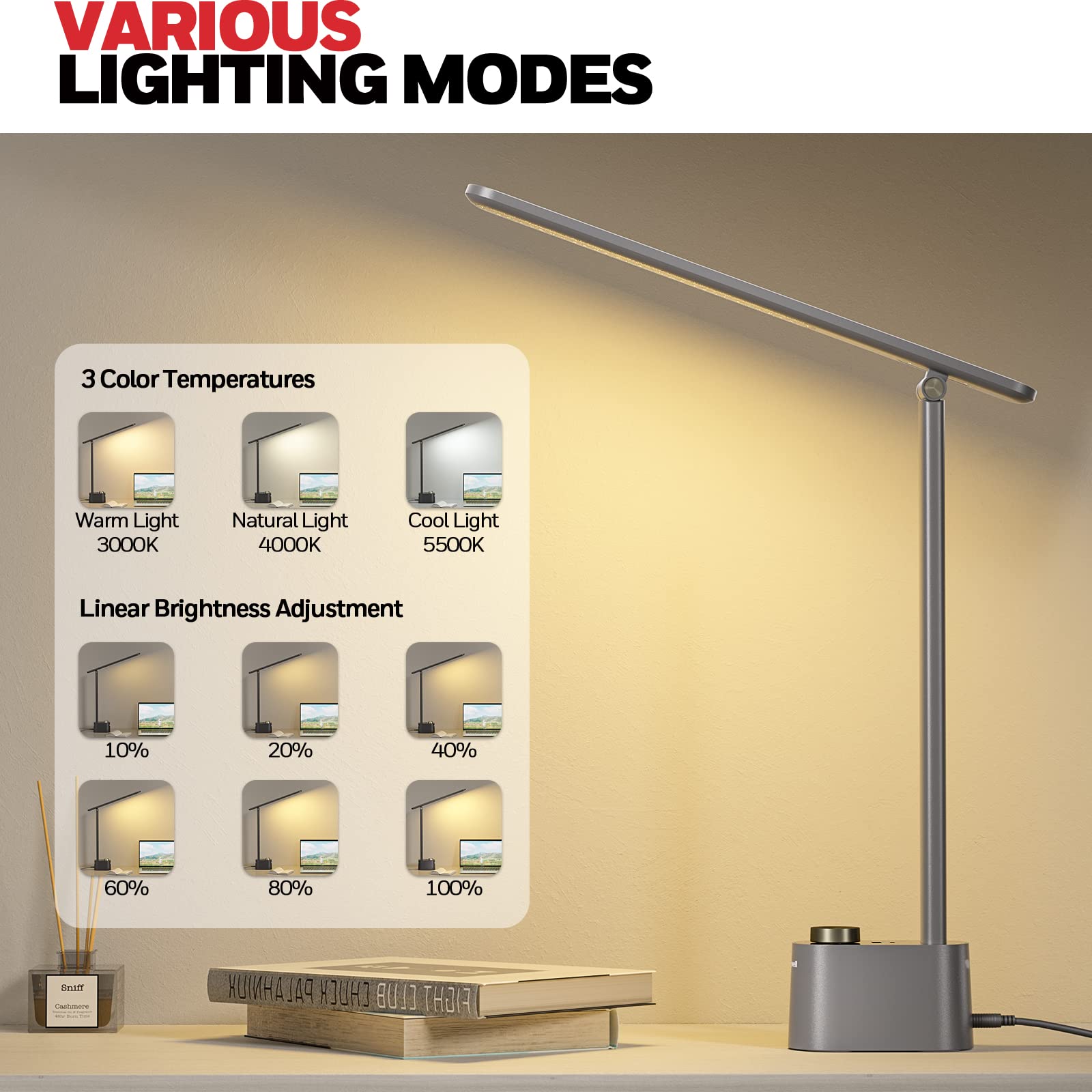 Foto 4 pulgar | Lámpara De Escritorio Honeywell Hwt-h01 Led Regulable Con Puerto Usb Gris - Venta Internacional.