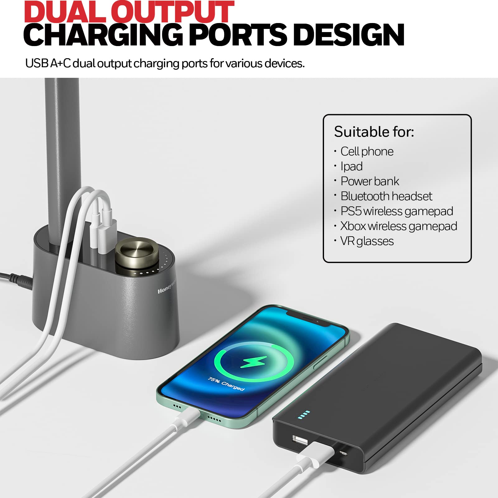Foto 5 | Lámpara De Escritorio Honeywell Hwt-h01 Led Regulable Con Puerto Usb Gris - Venta Internacional.