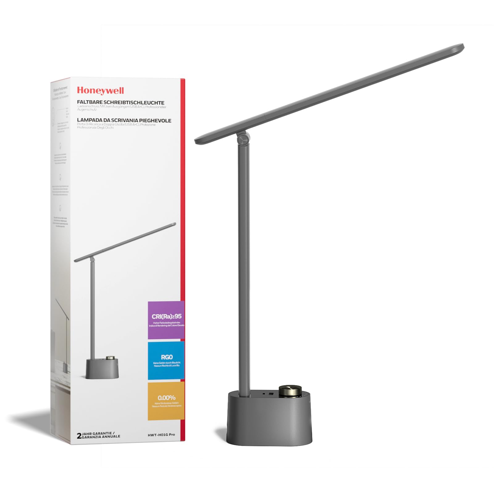 Lámpara De Escritorio Honeywell H01 Pro Sunturalux™ Led Plegable Gris - Venta Internacional.