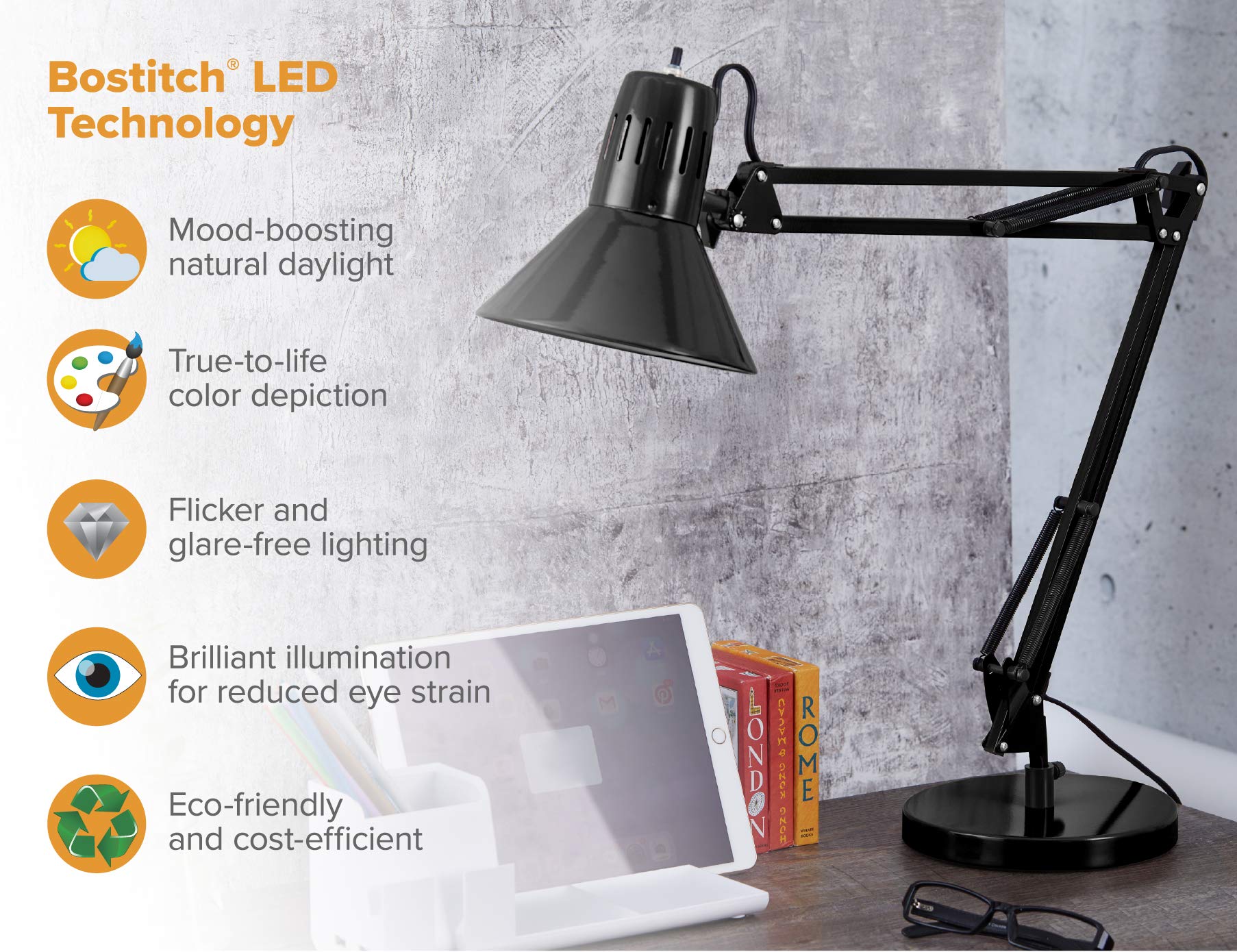 Foto 7 | Lámpara De Escritorio Bostitch Office Vlf100d Swing Arm Metal Black - Venta Internacional.