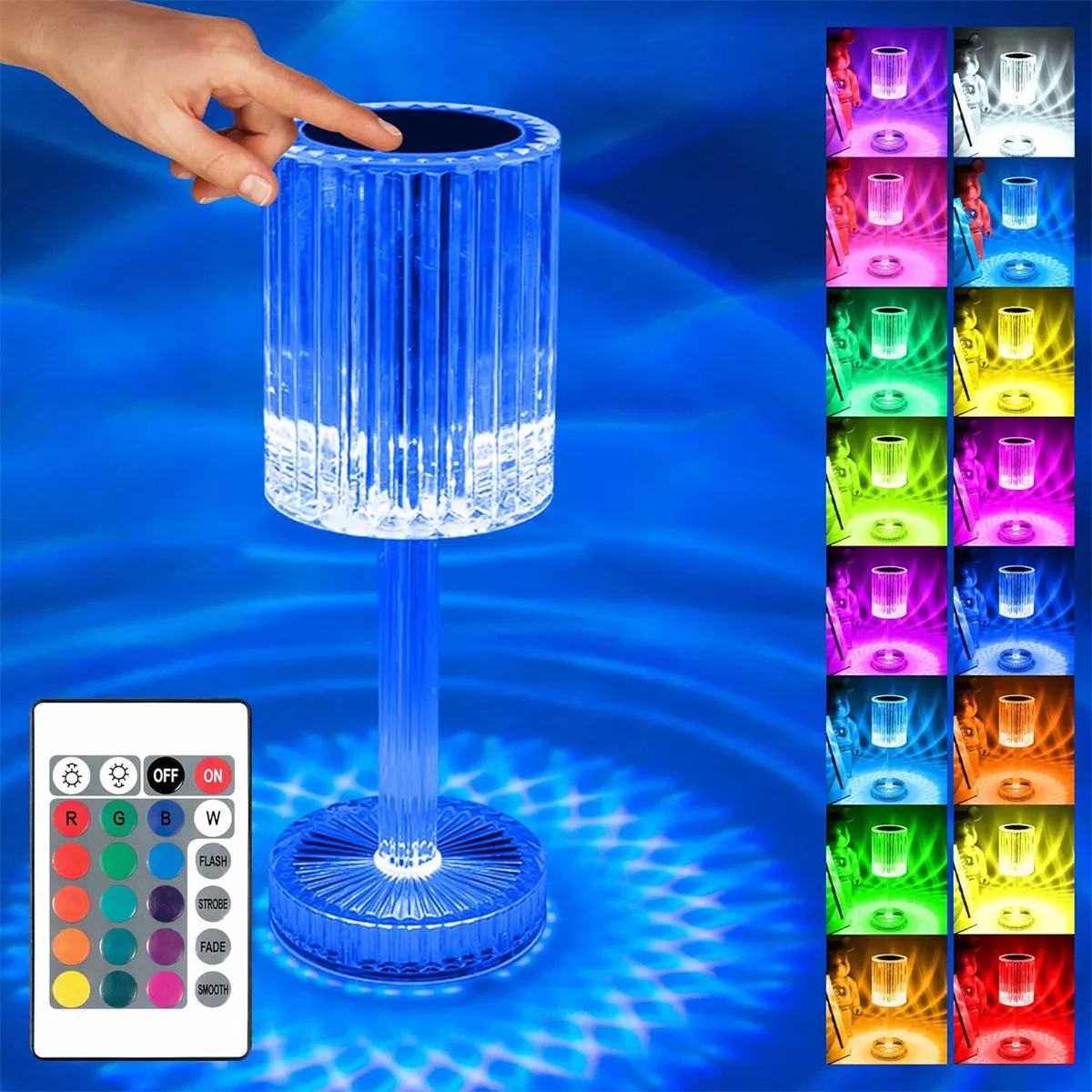 Foto 2 pulgar | Lámpara De Noche De Cristal 16 Colores Recargable Por Usb